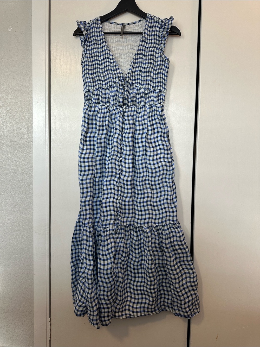 Anthropologie Peregrine Midi Dress Blue Gingham